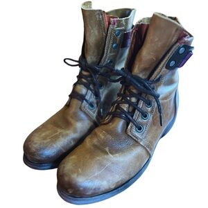 FLY London Stay Moto Combat Boot Brown Leather | 42 US Men’s 9 | Women’s 11-11.5